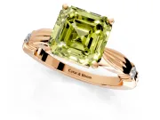 Solitaire Engagement Ring Setting for Fancy Yellow Asscher Cut Center with Carved Leaf Shoulders and Prong Head in Rose Gold