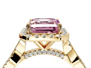 Halo Engagement Ring Setting for Fancy Pink Asscher Cut Center with Twist Band and Prong Head in Yellow Gold