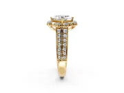 Large Accent Halo Engagement Ring Setting for Princess Cut Center with Pave Split Shank and Prong Head in Yellow Gold