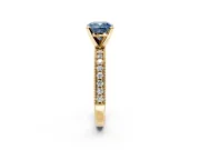 Milgrain Pave Engagement Ring Setting for Fancy Blue Cushion Cut Center with Accent Band and Prong Head in Yellow Gold