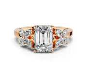 Floral Engagement Ring Setting for Emerald Cut Center with Marquise Cluster Shoulders and Prong Head in Rose Gold