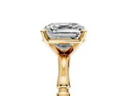 Solitaire Engagement Ring Setting for Asscher Cut Center with Bamboo Band and Prong Head in Yellow Gold