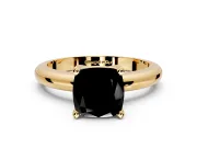 Solitaire Engagement Ring Setting for Fancy Black Cushion Cut Center with Wire Band and Prong Head in Yellow Gold