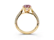 Solitaire Engagement Ring Setting for Fancy Pink Round Cut Center with Multi-Row Accents and Prong Head in Yellow Gold