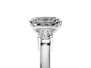 3 Stone Engagement Ring Setting for Emerald Cut Center with Wide Plain Band and Prong Head in Platinum