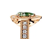 Milgrain Halo Engagement Ring Setting for Fancy Green Pear-Shaped Center with Pave Band and Prong Head in Rose Gold