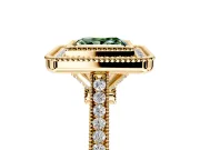 Halo Engagement Ring Setting for Fancy Green Princess Cut Center with Milgrain Frame, Pave Band and Prong Head in Yellow Gold
