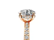Solitaire Engagement Ring Setting for Round Cut Center with Fine Pave Band and Prong Head in Rose Gold