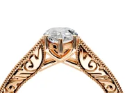 Solitaire Engagement Ring Setting for Pear-Shaped Center with Engraved Pave Band and Prong Head in Rose Gold