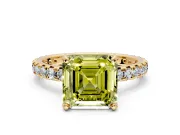 Solitaire Engagement Ring Setting for Fancy Yellow Asscher Cut Center with Shared-Prong Accents and Prong Head in Yellow Gold