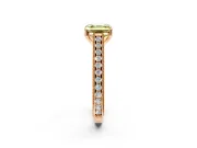 Solitaire Engagement Ring Setting for Fancy Yellow Asscher Cut Center with Engraved Pave Band and Prong Head in Rose Gold