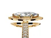 Milgrain Halo Engagement Ring Setting for Marquise Center with Three-Sided Pave Band and Prong Head in Yellow Gold