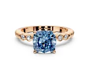 Solitaire Engagement Ring Setting for Fancy Blue Cushion Cut Center with Bezel-Dot Beaded Band and Prong Head in Rose Gold
