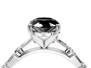 Baguette Engagement Ring Setting for Fancy Black Oval Center with Alternating Bar-Set Band and Prong Head in Sterling Silver