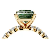 Solitaire Engagement Ring Setting for Fancy Green Princess Cut Center with Alternating Size Accents and Prong Head in Yellow Gold