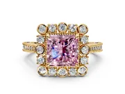 Milgrain Halo Engagement Ring Setting for Fancy Pink Princess Cut Center with Bezel Point Accents and Prong Head in Yellow Gold