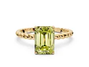 Solitaire Engagement Ring Setting for Fancy Yellow Emerald Cut Center with Plain Twisted Rope Band and Prong Head in Yellow Gold