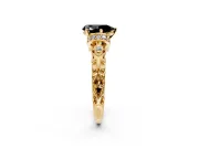 Solitaire Engagement Ring Setting for Fancy Black Pear-Shaped Center with Filigree Band and Prong Head in Yellow Gold