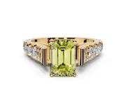 Solitaire Engagement Ring Setting for Fancy Yellow Emerald Cut Center with Pave Cathedral Shoulders and Prong Head in Yellow Gold