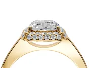 Halo Engagement Ring Setting for Cushion Cut Center with Plain Tapered Band and Prong Head in Yellow Gold