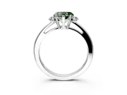 3 Stone Engagement Ring Setting for Fancy Green Heart-Shaped Center with Low-Set Round Cut Accents and Prong Head in White Gold
