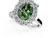 Single Halo Engagement Ring Setting for Fancy Green Oval Center with Corner Claws, Plain Band and Prong Head in Platinum