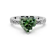 Solitaire Engagement Ring Setting for Fancy Green Heart-Shaped Center with Scrollwork Band and Prong Head in Platinum
