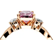 3 Stone Engagement Ring Setting for Fancy Pink Emerald Cut Center with Pave Twist Band and Prong Head in Rose Gold
