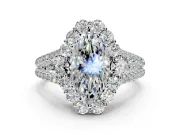 Halo Engagement Ring Setting for Marquise Center with Two-Strand Split Shank and Prong Head in White Gold