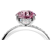 Solitaire Engagement Ring Setting for Fancy Pink Round Cut Center with Fine Pave Band and Prong Head in Sterling Silver