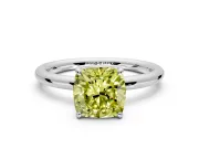 Low-Set Solitaire Engagement Ring Setting for Fancy Yellow Cushion Cut Center with Thin Plain Band and Prong Head in Sterling Silver