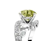 Solitaire Engagement Ring Setting for Fancy Yellow Round Cut Center with Pave Bypass Twist Band and Prong Head in Platinum