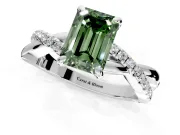 Solitaire Engagement Ring Setting for Fancy Green Emerald Cut Center with Half-Pave Crossover Band and Prong Head in Platinum