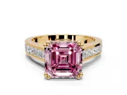 Solitaire Engagement Ring Setting for Fancy Pink Asscher Cut Center with Channel Band and Double Claw Prong Head in Yellow Gold