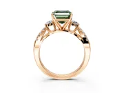 3 Stone Engagement Ring Setting for Fancy Green Asscher Cut Center with Pave Split Shank and Prong Head in Rose Gold