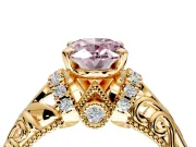 Solitaire Engagement Ring Setting for Fancy Pink Oval Center with Filigree Accent Basket and Prong Head in Yellow Gold