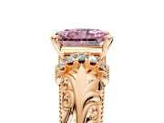 Solitaire Engagement Ring Setting for Fancy Pink Radiant Cut Center with Filigree Accent Basket and Prong Head in Rose Gold