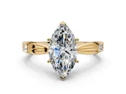 Solitaire Engagement Ring Setting for Marquise Center with Carved Leaf Shoulders and Prong Head in Yellow Gold