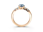 5 Stone Engagement Ring Setting for Fancy Blue Oval Center with Plain Band and Prong Head in Rose Gold