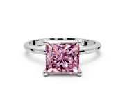 Minimalist Solitaire Engagement Ring Setting for Fancy Pink Princess Cut Center with Thin Band and Prong Head in Sterling Silver