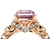 Solitaire Engagement Ring Setting for Fancy Pink Asscher Cut Center with Filigree Band and Prong Head in Rose Gold