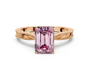Solitaire Engagement Ring Setting for Fancy Pink Emerald Cut Center with Engraved Milgrain Band and Prong Head in Rose Gold
