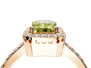 Halo Engagement Ring Setting for Fancy Yellow Emerald Cut Center with Inner Milgrain Border and Prong Head in Rose Gold