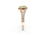 Halo Engagement Ring Setting for Fancy Yellow Radiant Cut Center with Pave Split Shank and Prong Head in Rose Gold