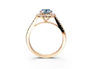 Halo Engagement Ring Setting for Fancy Blue Oval Center with Narrowing Pave Band and Prong Head in Rose Gold