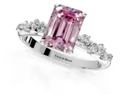 Cluster Engagement Ring Setting for Fancy Pink Emerald Cut Center with Round Cut Accent Band and Prong Head in Sterling Silver