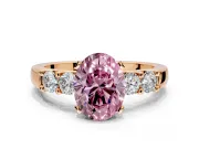 5 Stone Engagement Ring Setting for Fancy Pink Oval Center with Plain Band and Prong Head in Rose Gold