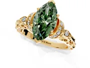 Solitaire Engagement Ring Setting for Fancy Green Marquise Center with Filigree Band and Prong Head in Yellow Gold