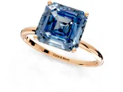 Solitaire Engagement Ring Setting for Fancy Blue Asscher Cut Center with Straight Thin Band and Prong Head in Rose Gold