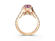 Solitaire Engagement Ring Setting for Fancy Pink Round Cut Center with Pave Cathedral Shoulders and Prong Head in Rose Gold